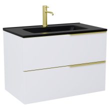 HD Cremona Matt White 60 fali mosdószekrény szálcsiszolt arany fogantyúkkal és matt fekete slim mosdóval