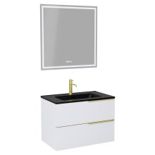 HD Cremona Matt White 60 komplett fürdőszoba bútor fali mosdószekrénnyel, szálcsiszolt arany fogantyúkkal, matt fekete slim mosdóval és tükörrel