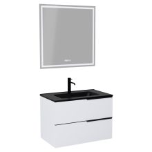 HD Cremona Matt White 60 komplett fürdőszoba bútor fali mosdószekrénnyel, matt fekete fogantyúkkal, matt fekete slim mosdóval és tükörrel