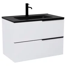 HD Cremona Matt White 60 komplett fürdőszoba bútor szett fali mosdószekrénnyel, matt fekete fogantyúkkal, matt fekete slim mosdóval, tükörrel és magasszekrénnyel