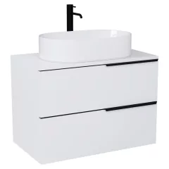   HD Carona Matt White 60/80 fali mosdószekrény matt fehér mosdópulttal és matt fekete fogantyúkkal