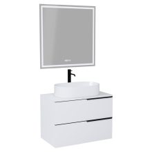 HD Carona Matt White 60/80 komplett fürdőszoba bútor fali mosdószekrénnyel, matt fekete fogantyúkkal, matt fehér mosdópulttal és tükörrel