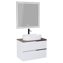 HD Carona Matt White 60 komplett fürdőszoba bútor fali mosdószekrénnyel, matt fekete fogantyúkkal, tölgyfa színű mosdópulttal és tükörrel