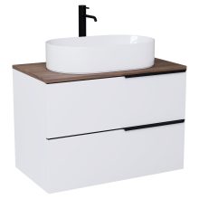 HD Carona Matt White 60 komplett fürdőszoba bútor fali mosdószekrénnyel, matt fekete fogantyúkkal, tölgyfa színű mosdópulttal és tükörrel