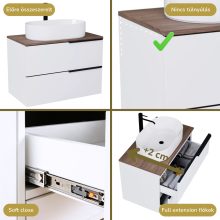 HD Carona Matt White 60 komplett fürdőszoba bútor fali mosdószekrénnyel, matt fekete fogantyúkkal, tölgyfa színű mosdópulttal és tükörrel