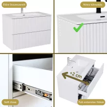 HD Ravello Pro Matt White 80 komplett fürdőszoba bútor fali push-to-open mosdószekrénnyel, fényes fehér slim mosdóval és tükörrel