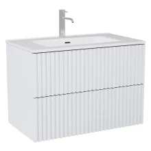 HD Ravello Pro Matt White 80 komplett fürdőszoba bútor szett fali push-to-open mosdószekrénnyel, fényes fehér slim mosdóval, tükörrel és magasszekrénnyel