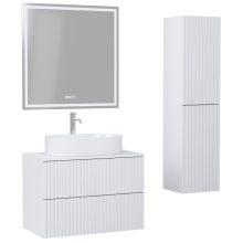 HD Rapallo Pro Matt White 80 komplett fürdőszoba bútor szett fali push-to-open mosdószekrénnyel, matt fehér mosdópulttal, tükörrel és magasszekrénnyel