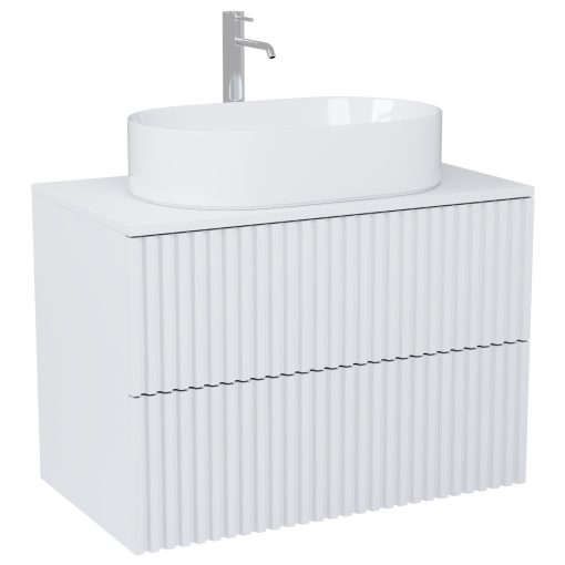 HD Rapallo Pro Matt White 80 komplett fürdőszoba bútor szett fali push-to-open mosdószekrénnyel, matt fehér mosdópulttal, tükörrel és magasszekrénnyel