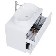 HD Rapallo Pro Matt White 80 komplett fürdőszoba bútor szett fali push-to-open mosdószekrénnyel, matt fehér mosdópulttal, tükörrel és magasszekrénnyel