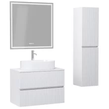 HD Turin Matt White 80 komplett fürdőszoba bútor szett fali mosdószekrénnyel, matt fehér mosdópulttal, tükörrel és magasszekrénnyel