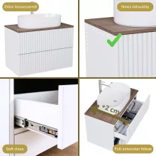 HD Rapallo Pro Matt White 80 komplett fürdőszoba bútor szett fali push-to-open mosdószekrénnyel, tölgyfa színű mosdópulttal, tükörrel és magasszekrénnyel