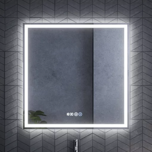 HD Rapallo Pro Matt White 80 komplett fürdőszoba bútor szett fali push-to-open mosdószekrénnyel, tölgyfa színű mosdópulttal, tükörrel és magasszekrénnyel