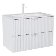 HD Ravello Matt White 80 komplett fürdőszoba bútor fali mosdószekrénnyel, matt fehér fogantyúkkal, fényes fehér slim mosdóval és tükörrel
