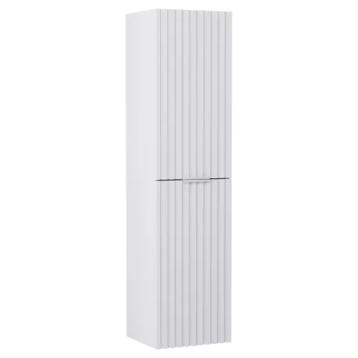 HD Ravello Matt White 80 komplett fürdőszoba bútor szett fali mosdószekrénnyel, matt fehér fogantyúkkal, matt fekete slim mosdóval, tükörrel és magasszekrénnyel