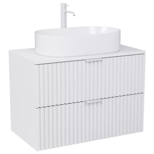 HD Rapallo Matt White 80 komplett fürdőszoba bútor fali mosdószekrénnyel, matt fehér fogantyúkkal, matt fehér mosdópulttal és tükörrel