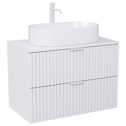 HD Rapallo Matt White 80 komplett fürdőszoba bútor szett fali mosdószekrénnyel, matt fehér fogantyúval, matt fehér mosdópulttal, tükörrel és magasszekrénnyel