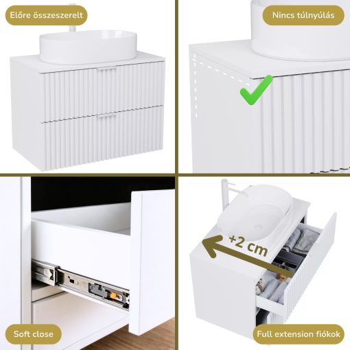 HD Rapallo Matt White 80 komplett fürdőszoba bútor szett fali mosdószekrénnyel, matt fehér fogantyúval, matt fehér mosdópulttal, tükörrel és magasszekrénnyel