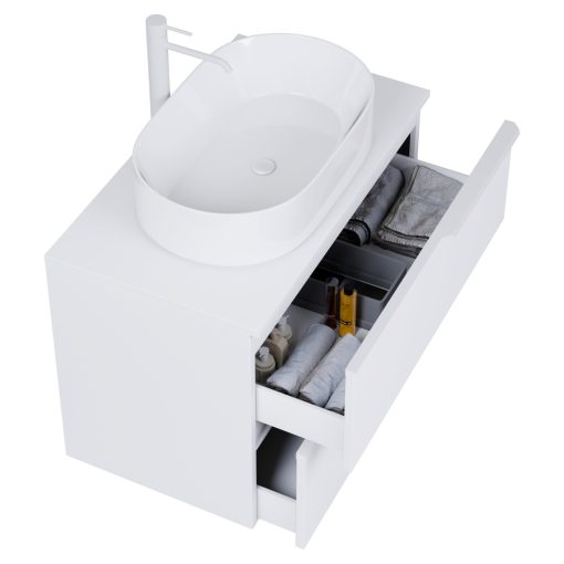 HD Carona Matt White 80 fali mosdószekrény matt fehér mosdópulttal és matt fehér fogantyúkkal