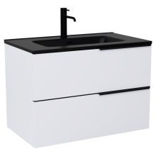 HD Cremona Matt White 80 komplett fürdőszoba bútor szett fali mosdószekrénnyel, matt fekete fogantyúkkal, matt fekete slim mosdóval, tükörrel és magasszekrénnyel