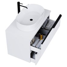 HD Carona Matt White 80 fali mosdószekrény matt fehér mosdópulttal és matt fekete fogantyúkkal