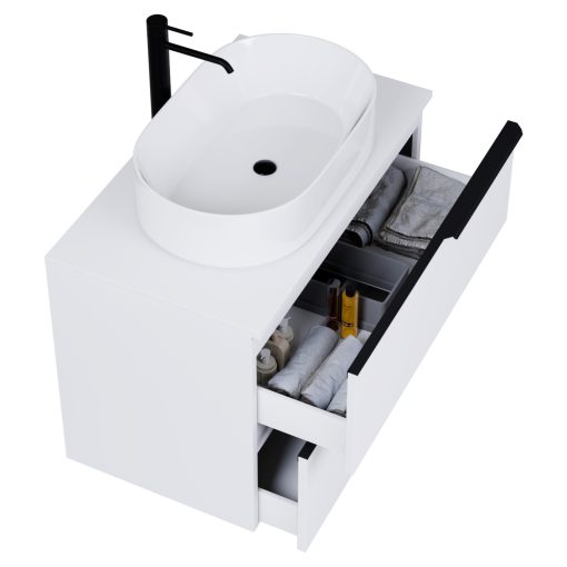 HD Carona Matt White 80 fali mosdószekrény matt fehér mosdópulttal és matt fekete fogantyúkkal