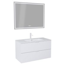 HD Palermo Matt White 100 komplett fürdőszoba bútor fali mosdószekrénnyel, matt fehér fogantyúkkal és tükörrel