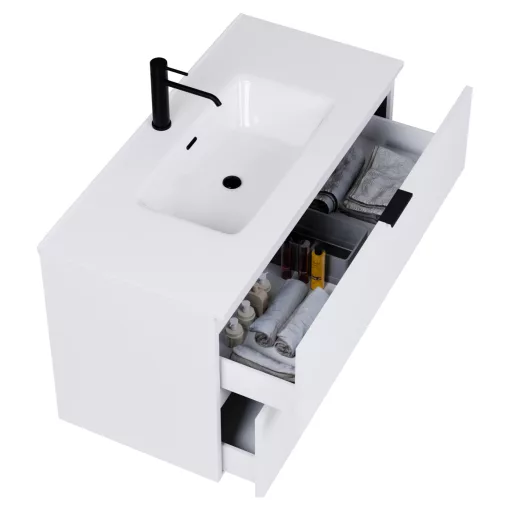 HD Palermo Matt White 100/120 fali mosdószekrény matt fekete fogantyúkkal