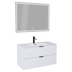   HD Palermo Matt White 100/120 komplett fürdőszoba bútor fali mosdószekrénnyel, matt fekete fogantyúkkal és tükörrel