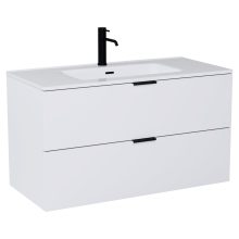 HD Palermo Matt White 100/120 komplett fürdőszoba bútor szett fali mosdószekrénnyel, matt fekete fogantyúkkal, tükörrel és magasszekrénnyel