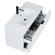 HD Palermo Matt White 100/120 komplett fürdőszoba bútor szett fali mosdószekrénnyel, matt fekete fogantyúkkal, tükörrel és magasszekrénnyel