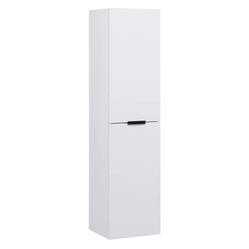 HD Palermo Matt White 100/120 komplett fürdőszoba bútor szett fali mosdószekrénnyel, matt fekete fogantyúkkal, tükörrel és magasszekrénnyel