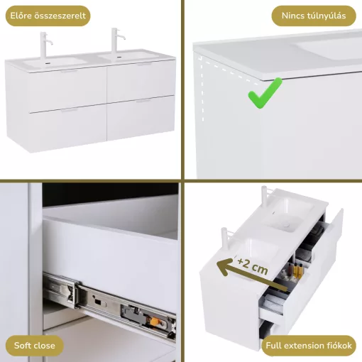 HD Palermo Matt White 120 fali mosdószekrény matt fehér fogantyúkkal