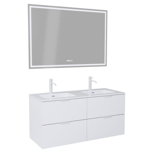 HD Palermo Matt White 120 komplett fürdőszoba bútor fali mosdószekrénnyel, matt fehér fogantyúkkal és tükörrel
