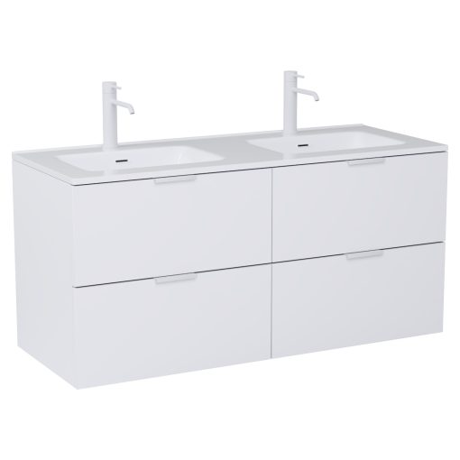 HD Palermo Matt White 120 komplett fürdőszoba bútor fali mosdószekrénnyel, matt fehér fogantyúkkal és tükörrel