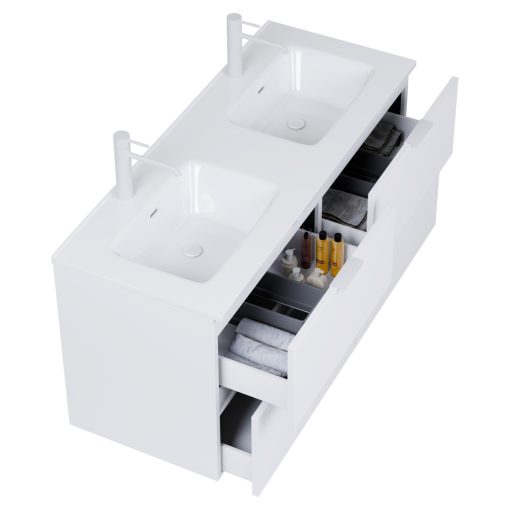 HD Palermo Matt White 120 komplett fürdőszoba bútor fali mosdószekrénnyel, matt fehér fogantyúkkal és tükörrel