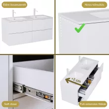 HD Palermo Matt White 120 komplett fürdőszoba bútor szett fali mosdószekrénnyel, matt fehér fogantyúkkal, tükörrel és magasszekrénnyel