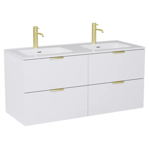 HD Palermo Matt White 120 fali mosdószekrény szálcsiszolt arany fogantyúkkal