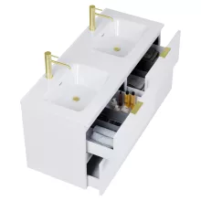 HD Palermo Matt White 120 fali mosdószekrény szálcsiszolt arany fogantyúkkal