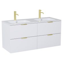 HD Palermo Matt White 120 komplett fürdőszoba bútor fali mosdószekrénnyel, szálcsiszolt arany fogantyúkkal és tükörrel
