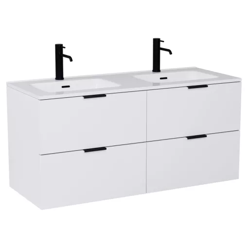 HD Palermo Matt White 120 fali mosdószekrény matt fekete fogantyúkkal