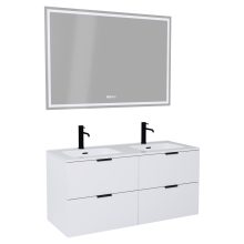 HD Palermo Matt White 120 komplett fürdőszoba bútor fali mosdószekrénnyel, matt fekete fogantyúkkal és tükörrel