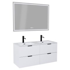   HD Palermo Matt White 120 komplett fürdőszoba bútor fali mosdószekrénnyel, matt fekete fogantyúkkal és tükörrel