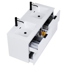 HD Palermo Matt White 120 komplett fürdőszoba bútor fali mosdószekrénnyel, matt fekete fogantyúkkal és tükörrel