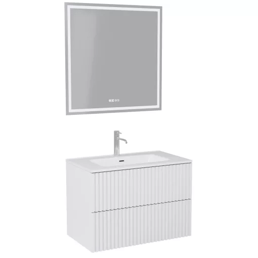 HD Ravello Pro Matt White 60 komplett fürdőszoba bútor fali push-to-open mosdószekrénnyel és tükörrel