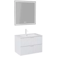 HD Ravello Matt White 60 komplett fürdőszoba bútor fali mosdószekrénnyel, matt fehér fogantyúkkal és tükörrel