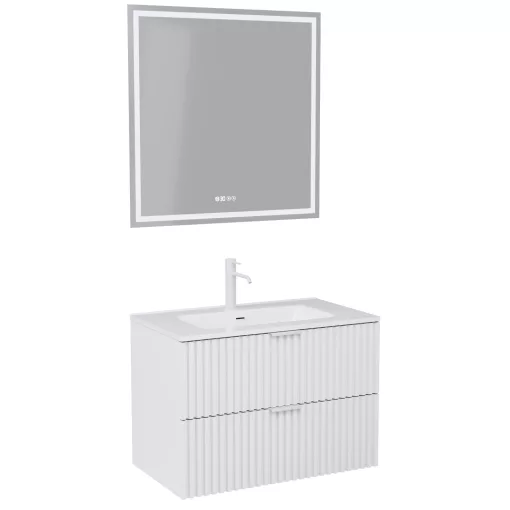 HD Ravello Matt White 60 komplett fürdőszoba bútor fali mosdószekrénnyel, matt fehér fogantyúkkal és tükörrel