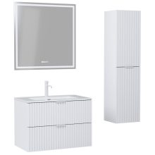 HD Ravello Matt White 60 komplett fürdőszoba bútor szett fali mosdószekrénnyel, matt fehér fogantyúkkal, tükörrel és magasszekrénnyel