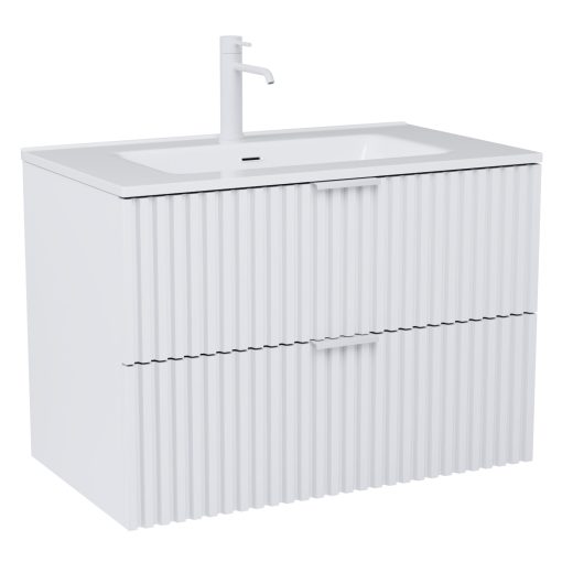 HD Ravello Matt White 60 komplett fürdőszoba bútor szett fali mosdószekrénnyel, matt fehér fogantyúkkal, tükörrel és magasszekrénnyel