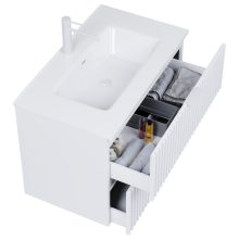 HD Ravello Matt White 60 komplett fürdőszoba bútor szett fali mosdószekrénnyel, matt fehér fogantyúkkal, tükörrel és magasszekrénnyel